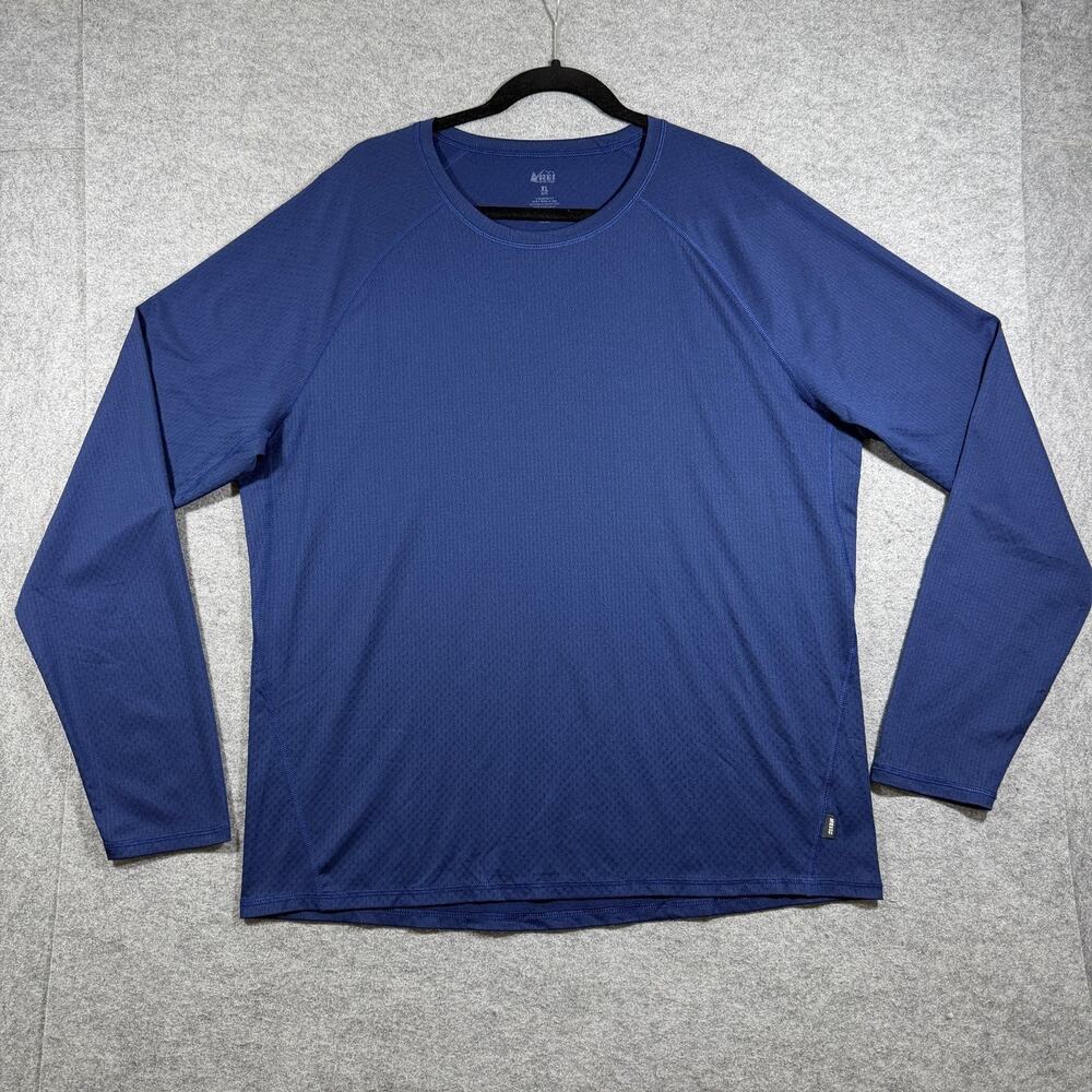 REI Long Sleeve Shirt Mens XL Blue Mesh Vented Raglan Crew Neck Hiking Outdoor